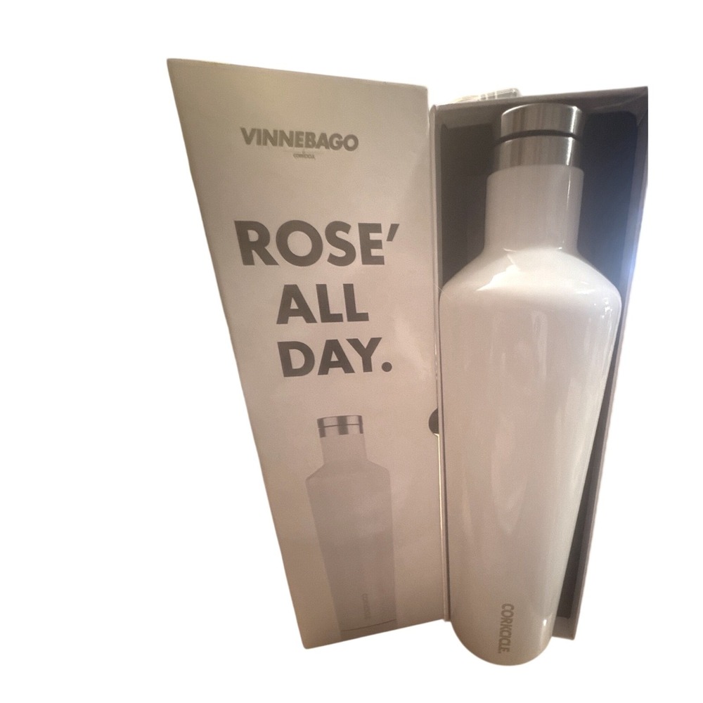 Corkcicle Vinnebago 25oz Insulated Canteen White Stainless Steel Bottle NWT